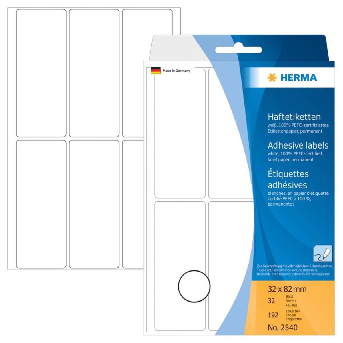 Universele etiketten 32x82mm wit voor handmatige opschriften 192 St.