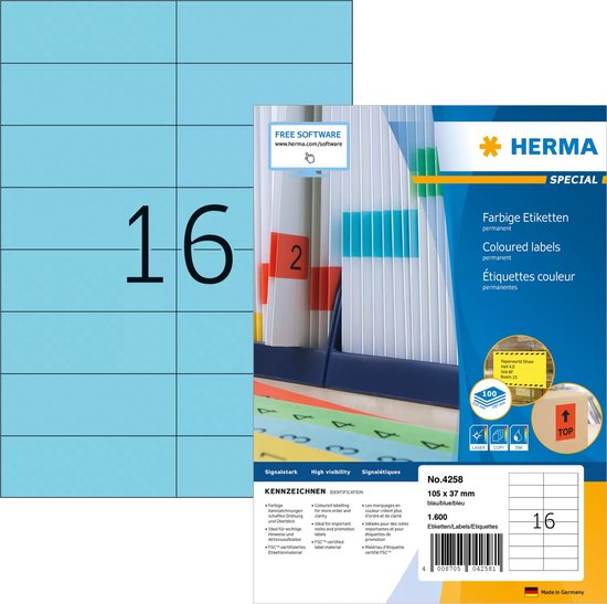 Etiketten blauw 105x37 A4 1600 st.