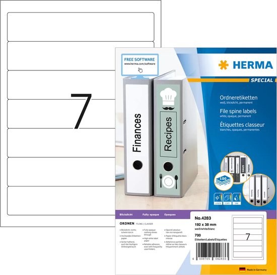 Ordneretiketten wit 192x38 A4 700 st.