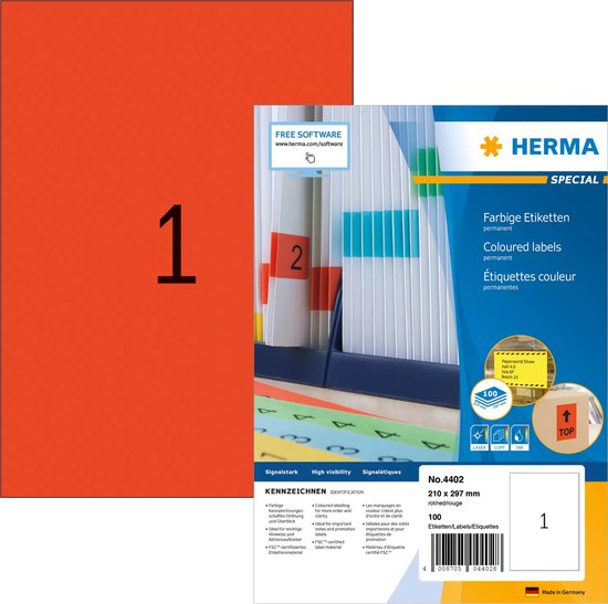 HERMA 4402 printeretiket Rood Zelfklevend printerlabel
