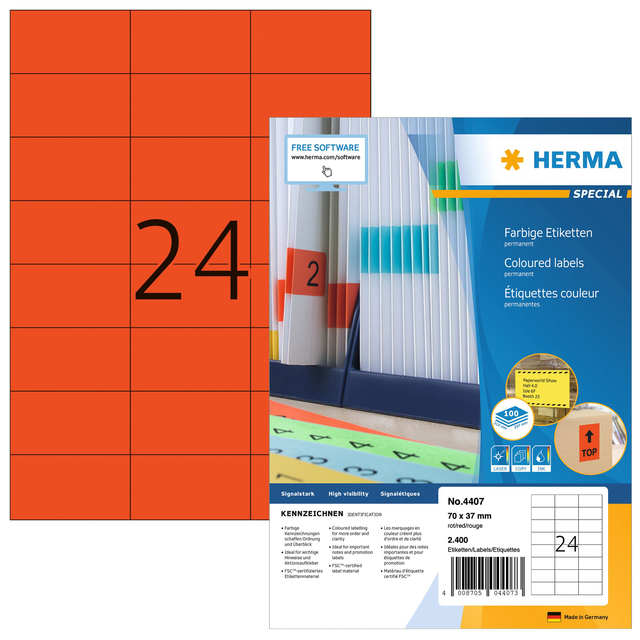 Etiketten rood 70x37 A4 2400 st.