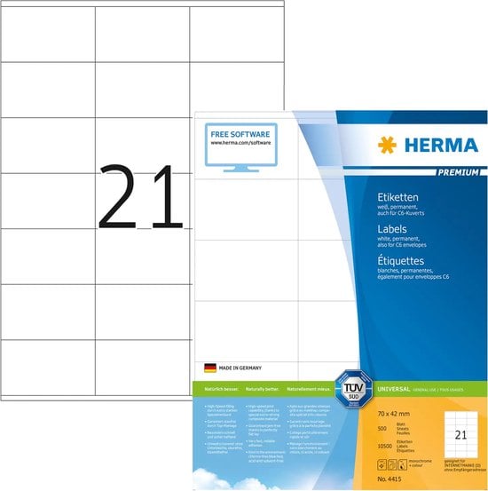 HERMA 4415 printeretiket Wit Zelfklevend printerlabel
