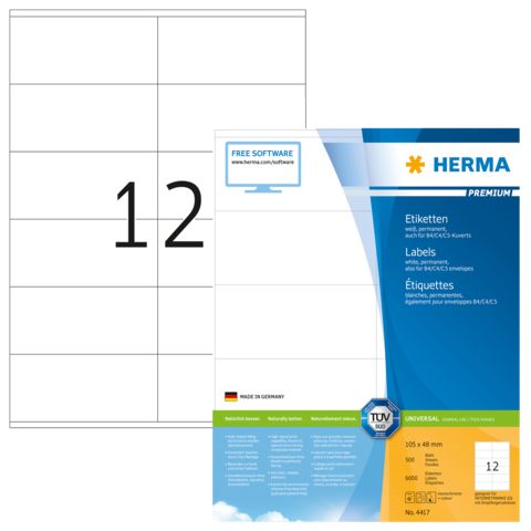 Etiketten wit 105x48 Premium A4 6000 st.