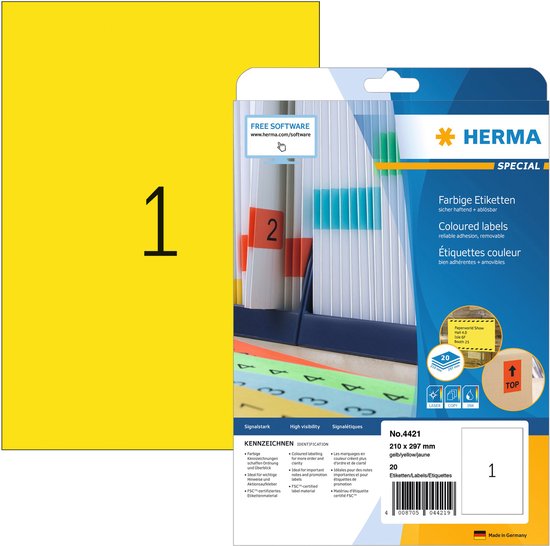 HERMA 4421 printeretiket Geel Zelfklevend printerlabel