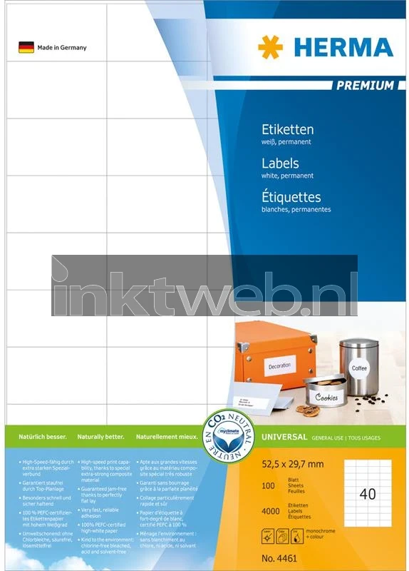 HERMA 4461 printeretiket Wit Zelfklevend printerlabel