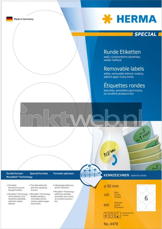 HERMA 4478 printeretiket Wit Zelfklevend printerlabel