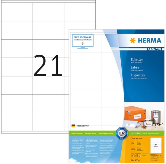 Etiketten wit 70x41 Premium A4 4200 st.