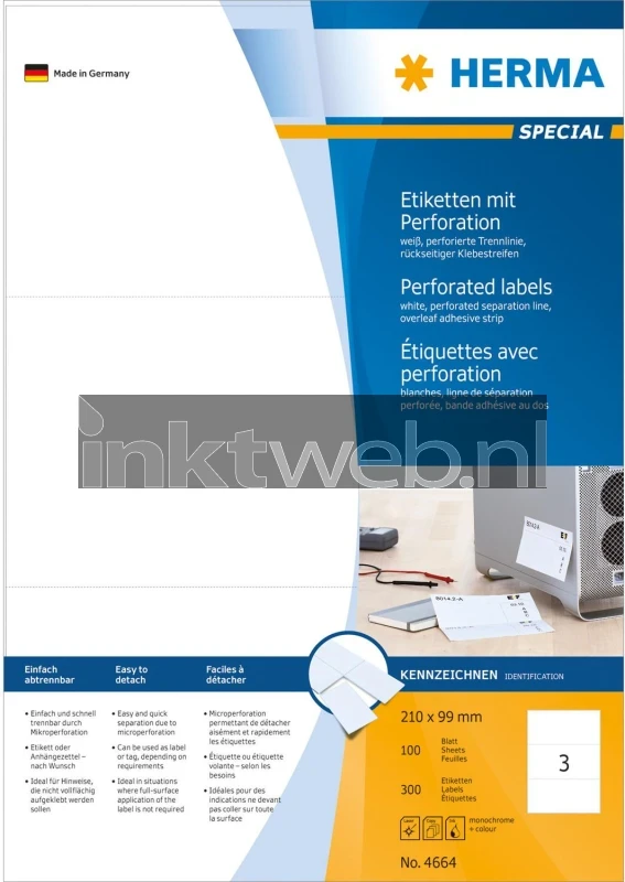 HERMA 4664 printeretiket Wit Zelfklevend printerlabel