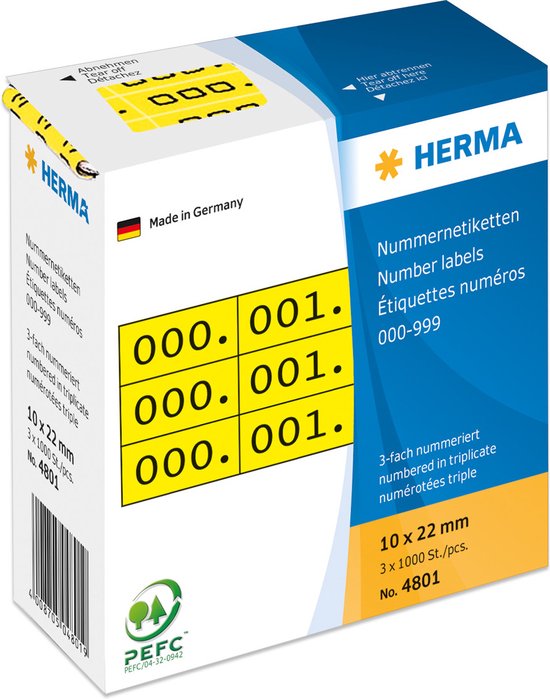 HERMA 4801 etiket Zwart, Geel 3000 stuk(s)