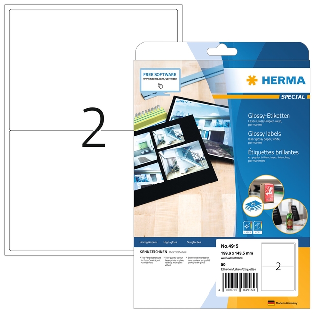 Etiketten wit glossy 199.6x143.5 A4 LaserCopy 50 st.