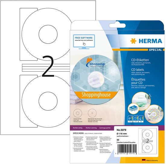 CD-etiketten wit Ø 116 A4 50 st.