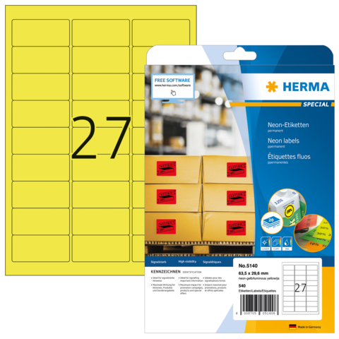 Etiketten neon-geel 63,5x29,6 A4 540 st.