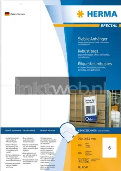 HERMA 8047 niet-klevende labels 600 stuk(s) Wit Rechthoek