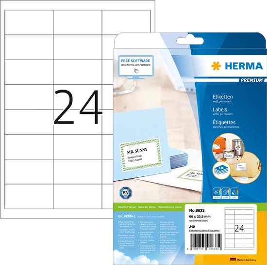 HERMA 8633 printeretiket Wit Zelfklevend printerlabel