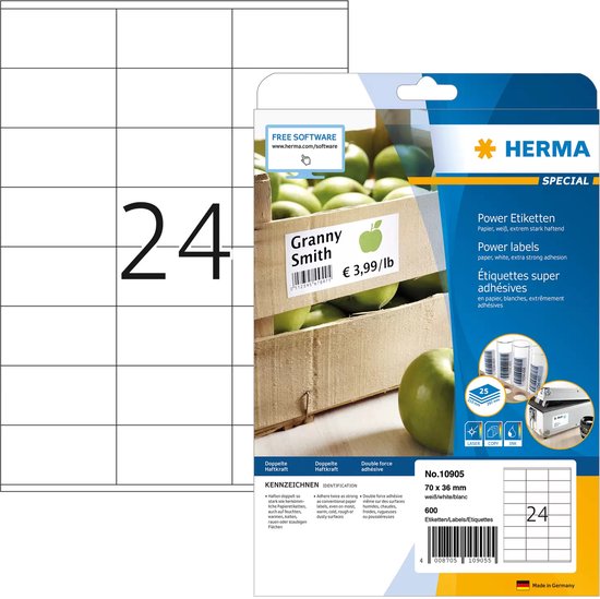 HERMA 10905 printeretiket Wit Zelfklevend printerlabel