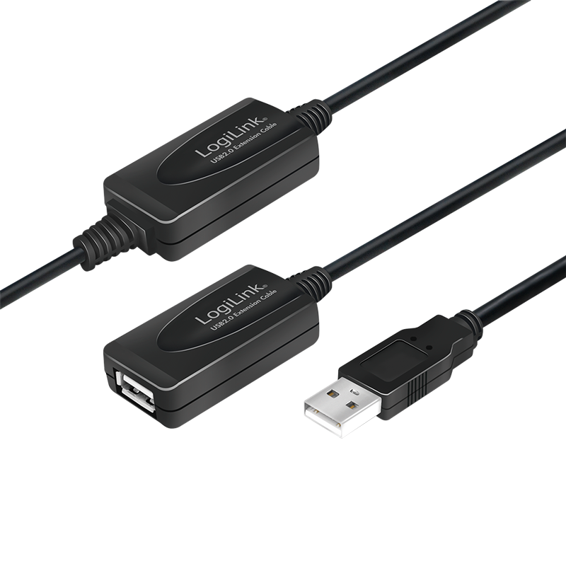 LogiLink 20M USB 2.0 - USB 2.0 M/F USB-kabel USB A Zwart