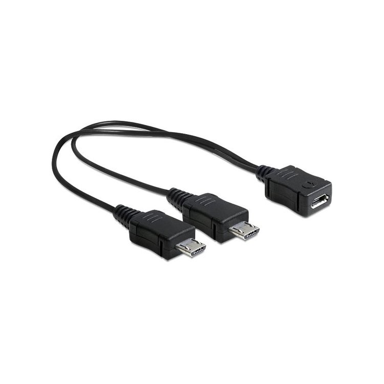 DeLOCK 20.5cm, USB micro-B - 2 x USB micro-B USB-kabel USB 2.0 0,205 m Micro-USB B 2 x Micro-USB B Zwart