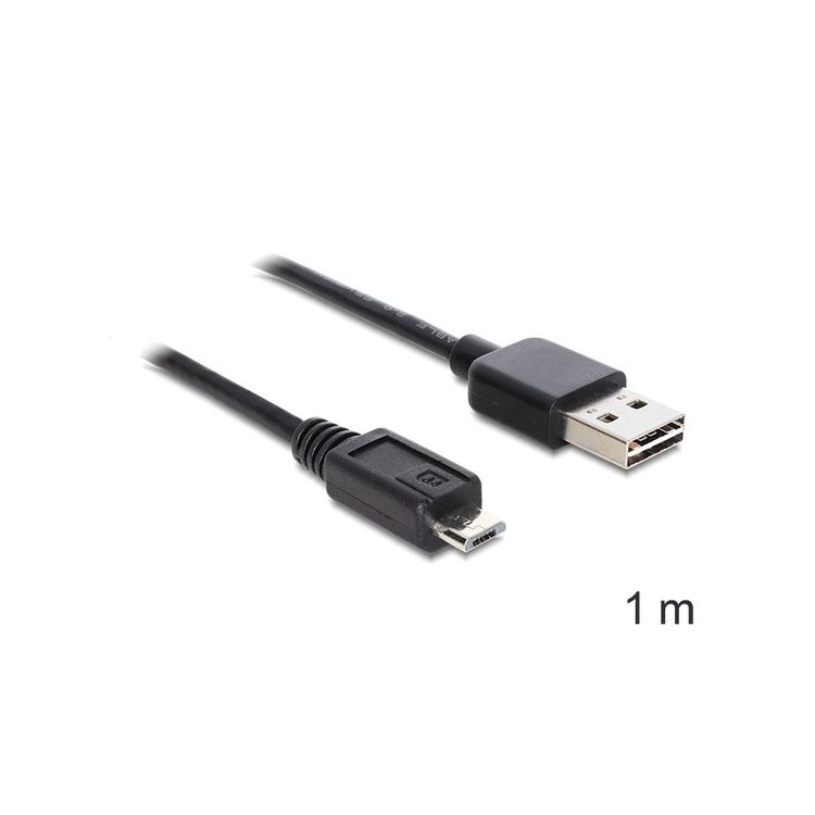 DeLOCK EASY-USB 2.0-A - USB 2.0 micro-B, 1m USB-kabel USB A Micro-USB B Zwart