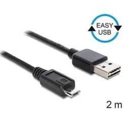 DeLOCK EASY-USB 2.0-A - USB 2.0 micro-B, 2m USB-kabel USB A Micro-USB B Zwart
