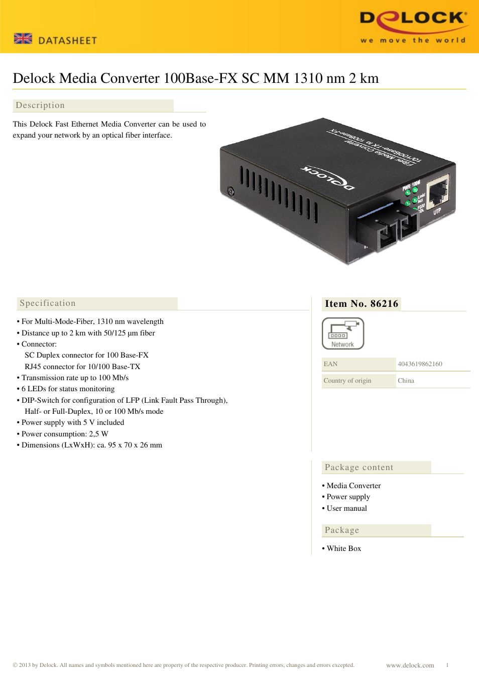 DeLOCK 86216 netwerk media converter 100 Mbit/s 1310 nm Multimode Zwart