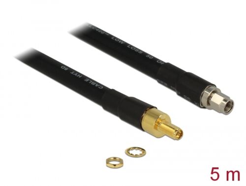 DeLOCK 5m RP-SMA/RP-SMA coax-kabel CFD400, LLC400 Zwart