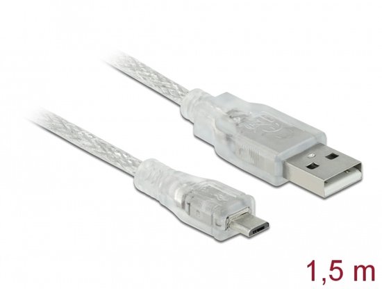 DeLOCK 1.5m, USB2.0-A/USB2.0 Micro-B USB-kabel 1,5 m USB A Micro-USB B Transparant