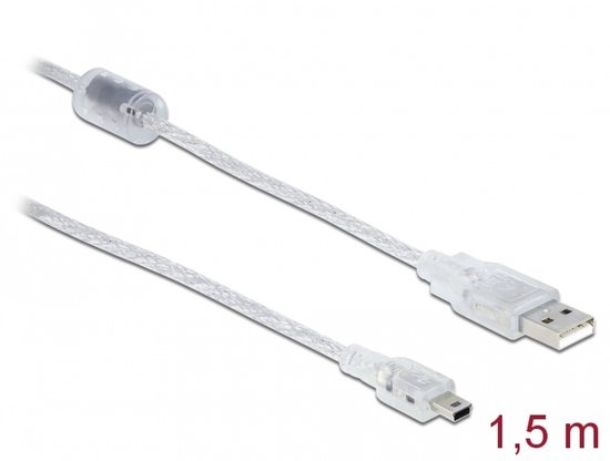 DeLOCK 1.5m, USB2.0-A/USB2.0 Mini-B USB-kabel 1,5 m USB A Mini-USB B Transparant