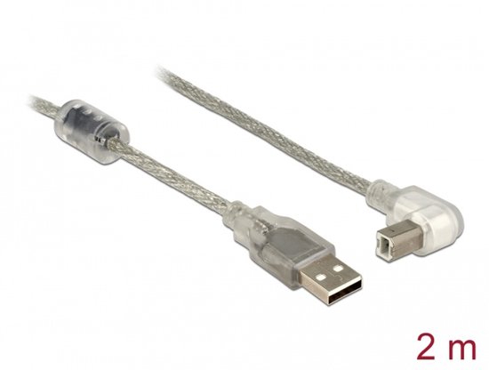 DeLOCK 2m, USB2.0-A/USB2.0-B USB-kabel USB A USB B Zilver, Transparant
