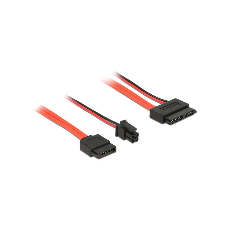 DeLOCK 0.3m, SATAIII 7p + 4p/Slim SATAIII 13p SATA-kabel 0,3 m SATA 7-pin + Molex (4-pin) SATA 13-pin Slimline Zwart, Rood