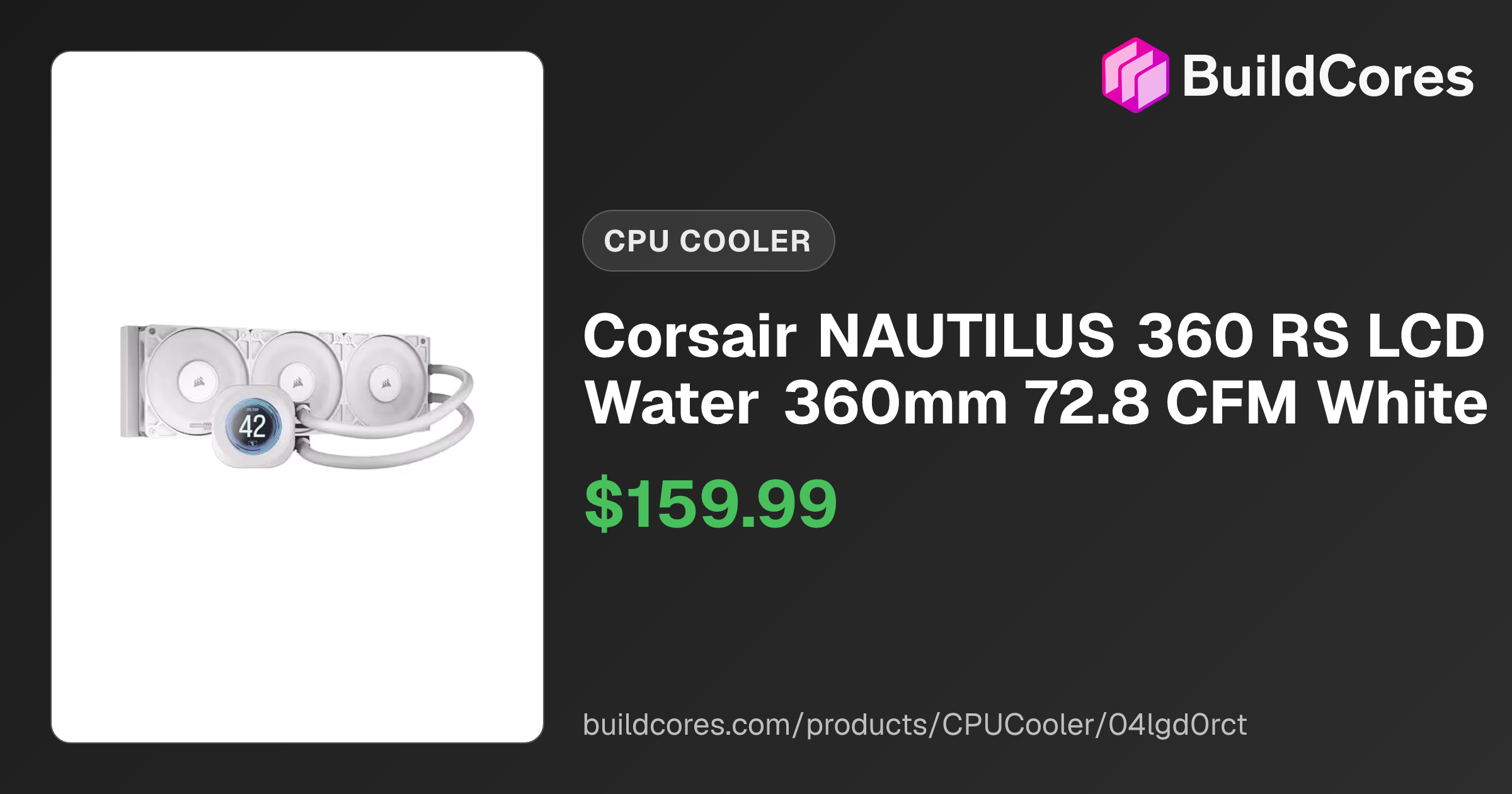CORSAIR NAUTILUS 360 LCD White 360mm Radiator Liquid CPU Cooler