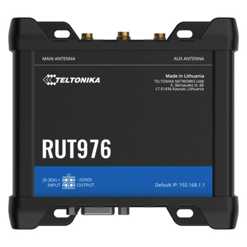 RUT976is a compact industrial 5G routerequipped with 4x Ethernet ports WiFi Dual-SIM GPS an I/O connector block RS232/RS485 and RutOS software