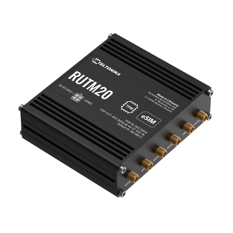 RUTM20is an ultra-compact global 5G router eng for IoT and IIoTsolutions connectivity with a global Telit 5G modem. Streamlinedeployments withPoE in/output.