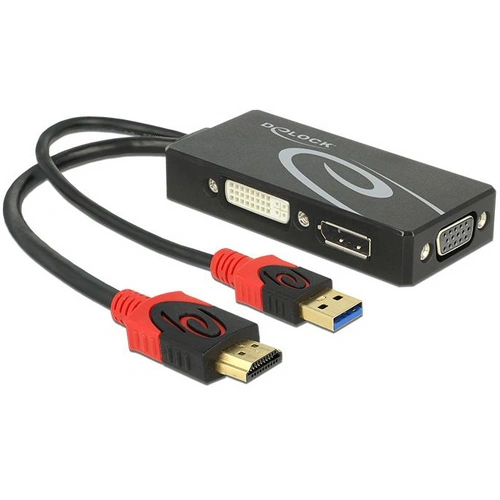 DeLOCK 62959 video kabel adapter 0,135 m HDMI + USB DVI-I + VGA (D-Sub) Zwart, Rood