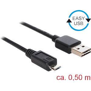 DeLOCK 0.5m, USB2.0-A/USB2.0 Micro-B USB-kabel 0,5 m USB A Micro-USB B Zwart