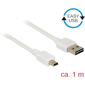 DeLOCK 1m, USB2.0-A/USB2.0 Mini-B USB-kabel USB A USB B Wit