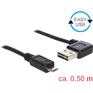 DeLOCK 0.5m, USB2.0-A/USB2.0 Micro-B USB-kabel 0,5 m USB A Micro-USB B Zwart