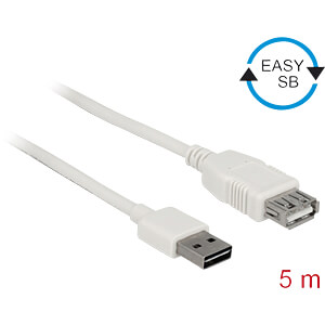 DELOCK Easy-USB-Kab.2.0 A -> USB 2.0 A-verloop stekker 5m weiß
