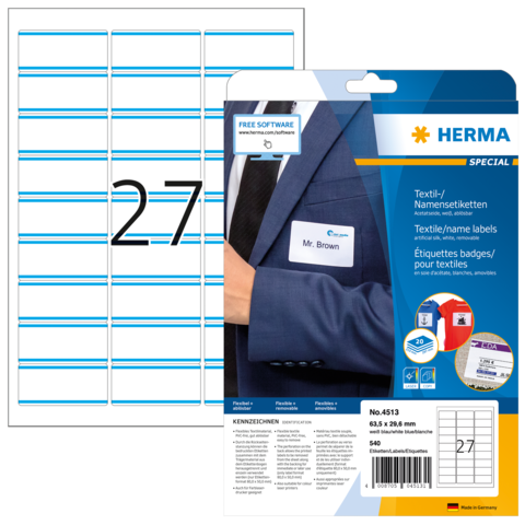 HERMA 4513 etiket Afgeronde rechthoek Blauw, Wit 540 stuk(s)
