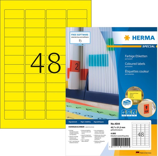 HERMA 4544 etiket Afgeronde rechthoek Geel 4800 stuk(s)
