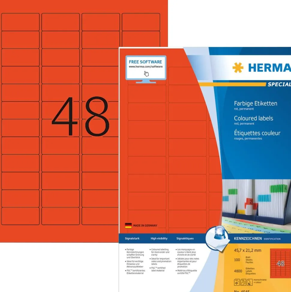 HERMA 4545 etiket Rechthoek Rood 4800 stuk(s)
