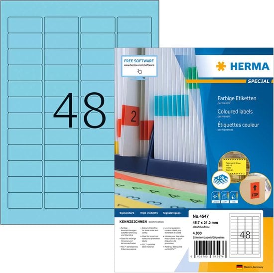 HERMA 4547 etiket Rechthoek Blauw 4800 stuk(s)