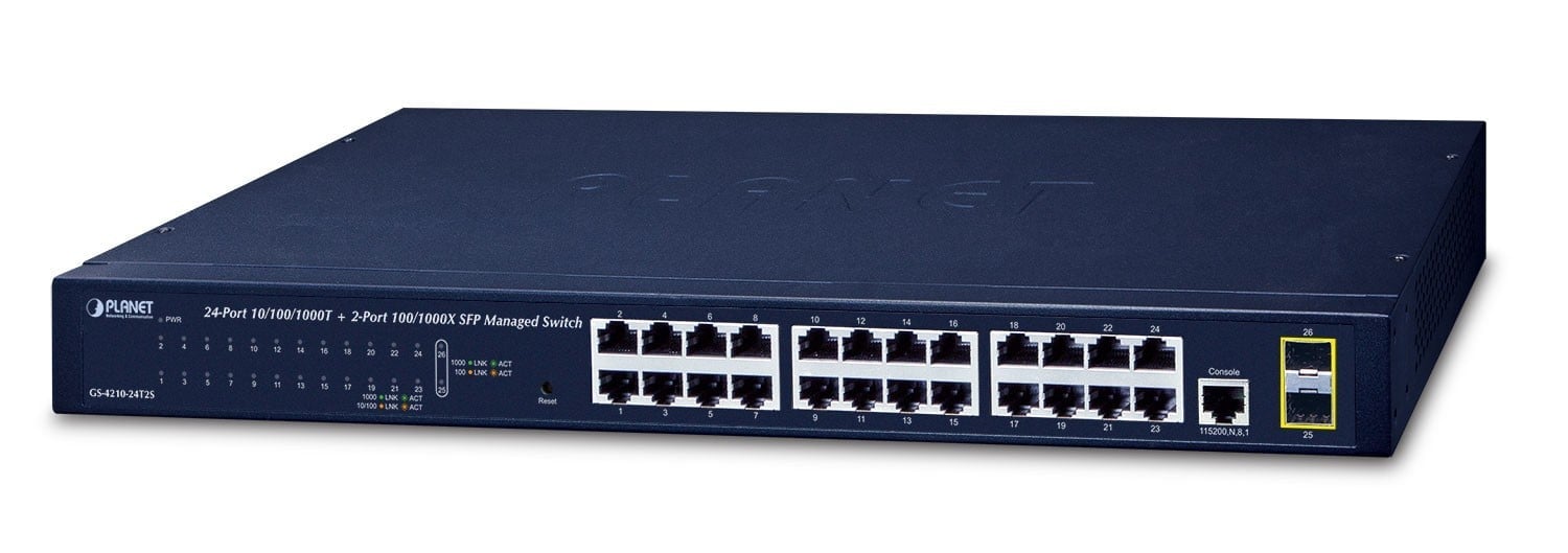PLANET GS-4210-24T2S netwerk-switch Managed L2 Gigabit Ethernet (10/100/1000) 1U Blauw
