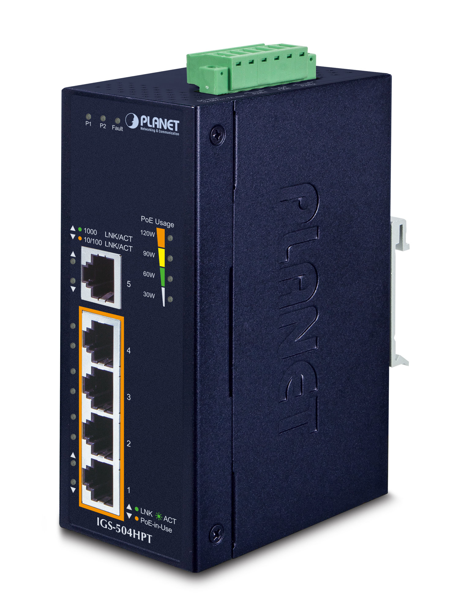 PLANET IGS-504HPT netwerk-switch Unmanaged L2 Gigabit Ethernet (10/100/1000) Power over Ethernet (PoE) Blauw