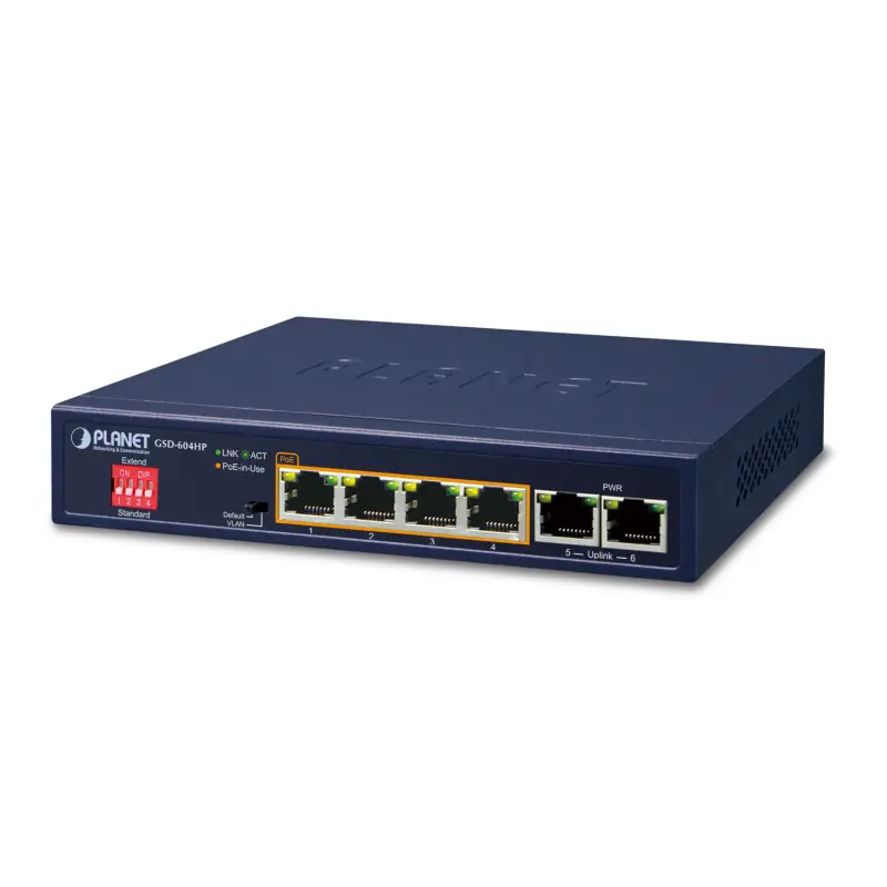 PLANET GSD-604HP netwerk-switch Unmanaged Gigabit Ethernet (10/100/1000) Power over Ethernet (PoE) Blauw