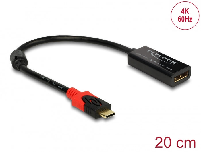 DeLOCK 63928 video kabel adapter 0,2 m USB Type-C DisplayPort 20 pin Zwart, Rood