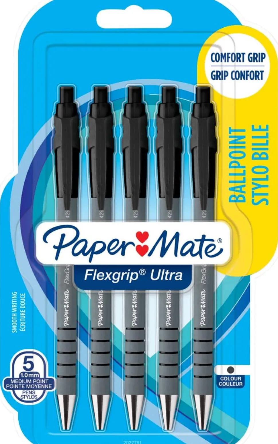 Papermate Flexgrip Ultra Zwart Intrekbare balpen met klembevestiging Medium 5 stuk(s)