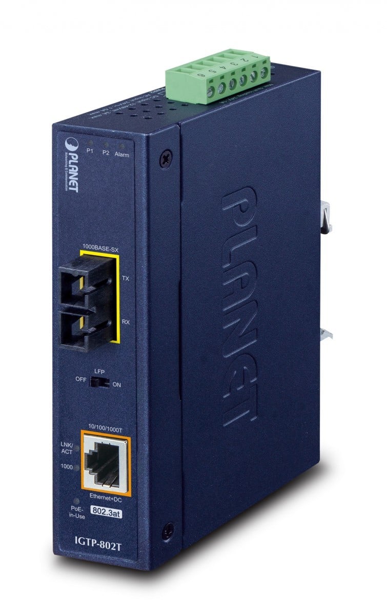 PLANET IP30 Industrial 10/100/1000BA netwerk media converter 1000 Mbit/s Blauw