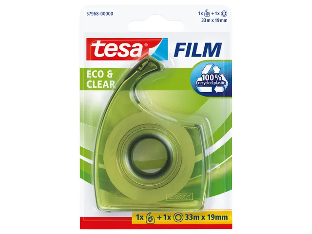 tesafilm Handabroller groen + 1x tesafilm 33m 19mm eco&clear