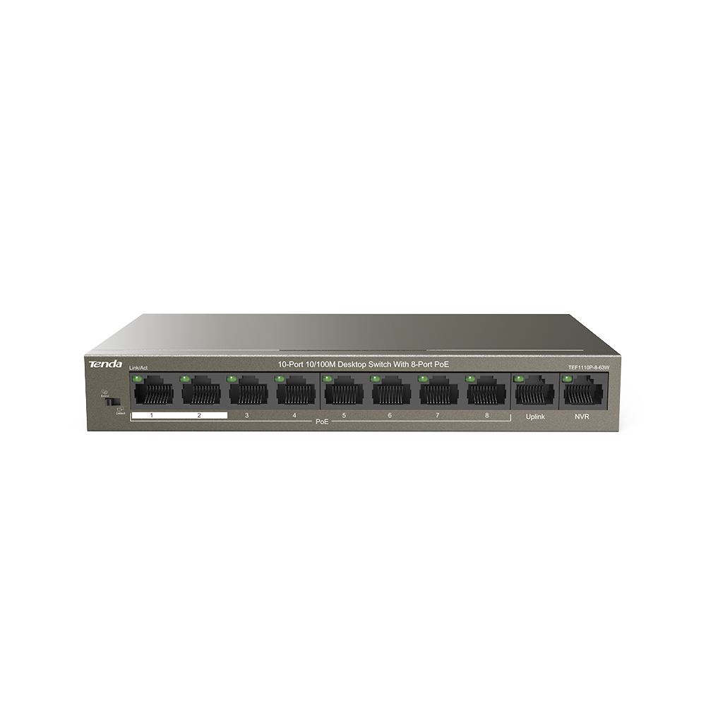 Tenda TEF1110P-8-63W netwerk-switch Unmanaged Fast Ethernet (10/100) Power over Ethernet (PoE) Zwart