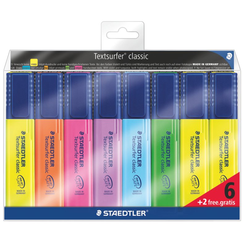 Staedtler Textsurfer 364 WP6 markeerstift 6 stuk(s) Beitelvormige punt Blauw, Groen, Oranje, Roze, Violet, Geel
